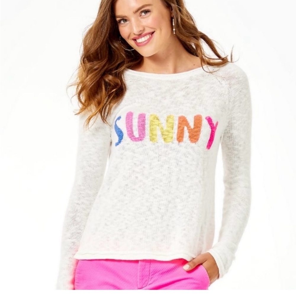 Lilly Pulitzer EUC White Sweater with Colorful 'SUNNY' Design